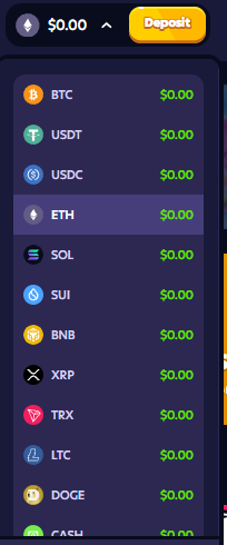 Roobet wallet supported currencies